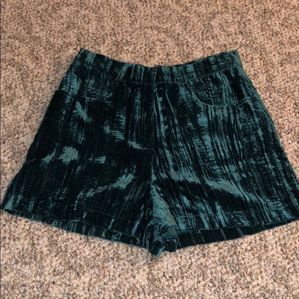 NWT- TOPSHOP high waisted green velvet shorts